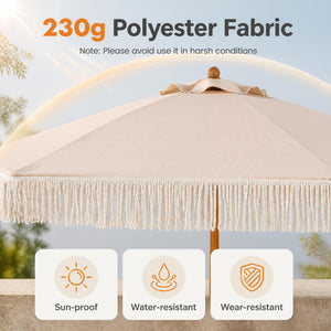 7 Feet Patio Umbrella with Fringe Sun-Protective Beach Umbrella with Boho Tassel-Beige view 7