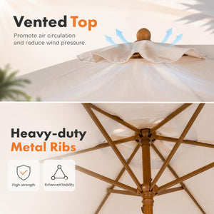 7 Feet Patio Umbrella with Fringe Sun-Protective Beach Umbrella with Boho Tassel-Beige view 9