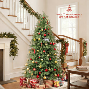 7 Feet Pre-Lit Artificial Christmas Tree Hinged Faux Xmas Tree with Soft Branch Tips view 3