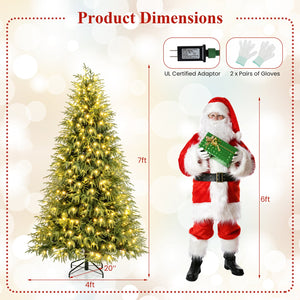 7 Feet Pre-Lit Artificial Christmas Tree Hinged Faux Xmas Tree with Soft Branch Tips view 5