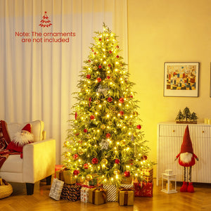 7 Feet Pre-Lit Artificial Christmas Tree Hinged Faux Xmas Tree with Soft Branch Tips view 7