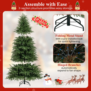 7 Feet Pre-Lit Artificial Christmas Tree Hinged Faux Xmas Tree with Soft Branch Tips view 8
