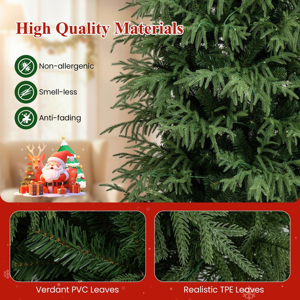 7 Feet Pre-Lit Artificial Christmas Tree Hinged Faux Xmas Tree with Soft Branch Tips view 9