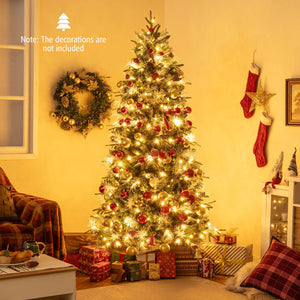 7 Feet Pre-Lit Artificial Christmas Tree with 8 Modes LED Lights with Berries view 2