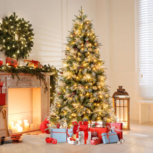 7 Feet Pre-Lit Artificial Christmas Tree with 8 Modes LED Lights with Berries view 3