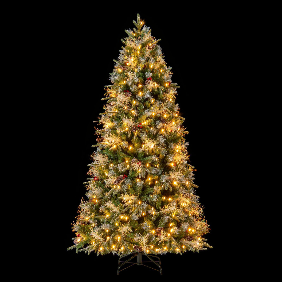 7 Feet Pre-Lit Artificial Christmas Tree with 8 Modes LED Lights with Berries view 4