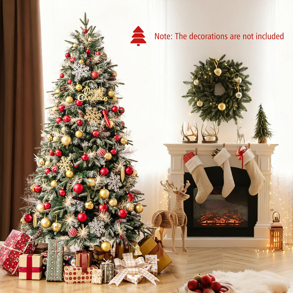 7 Feet Pre-Lit Artificial Christmas Tree with 8 Modes LED Lights with Berries view 6