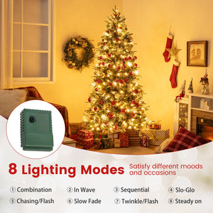7 Feet Pre-Lit Artificial Christmas Tree with 8 Modes LED Lights with Berries view 9