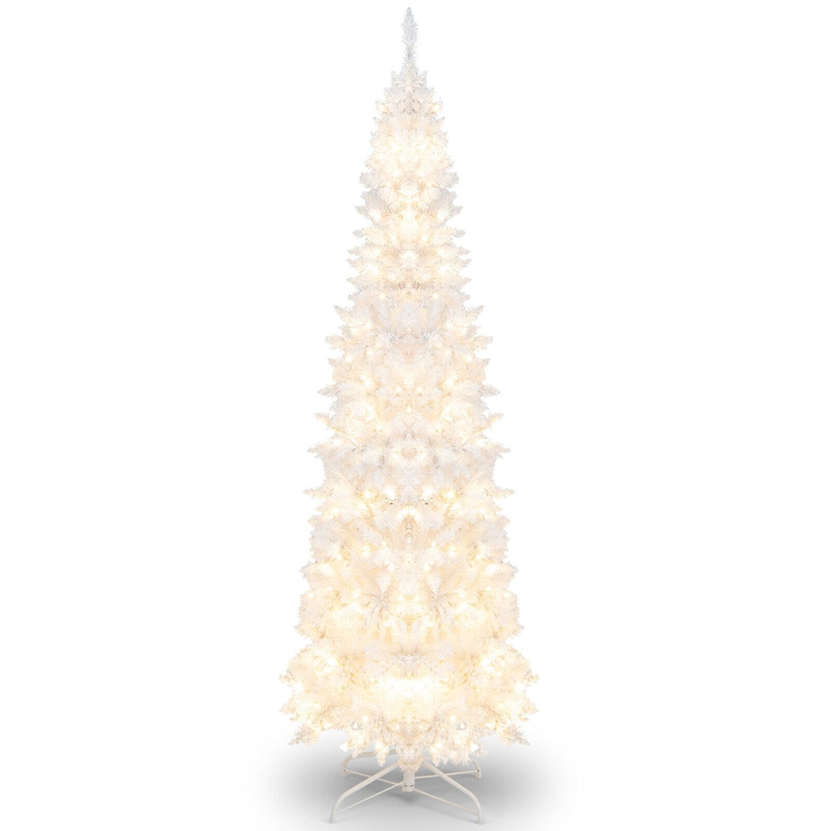 7 Feet Pre-Lit Hinged Pencil Christmas Tree White with 300 LED Lights and 8 Flash Modes view 4