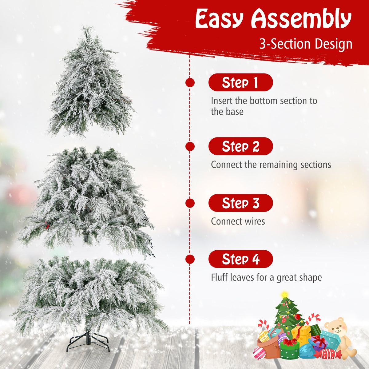 7 Feet Pre-Lit Snow Flocked Christmas Tree with Warm White LED Lights-7 ft view 8