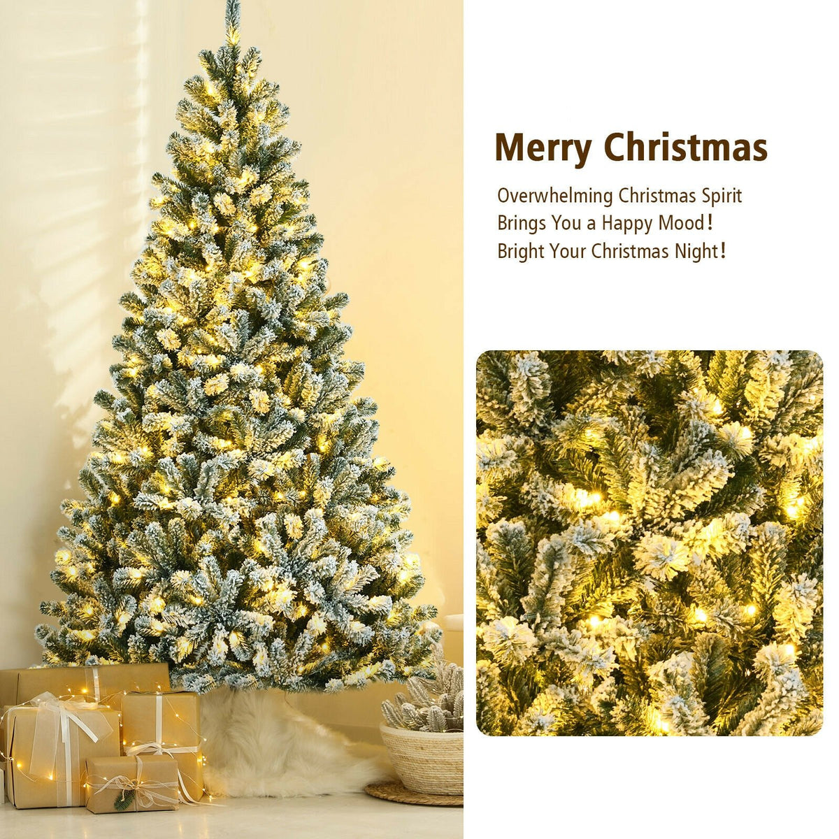 7 Feet Pre-lit Snow Flocked Hinged Christmas Tree with 1116 Tips and Metal Stand-7 ft view 3