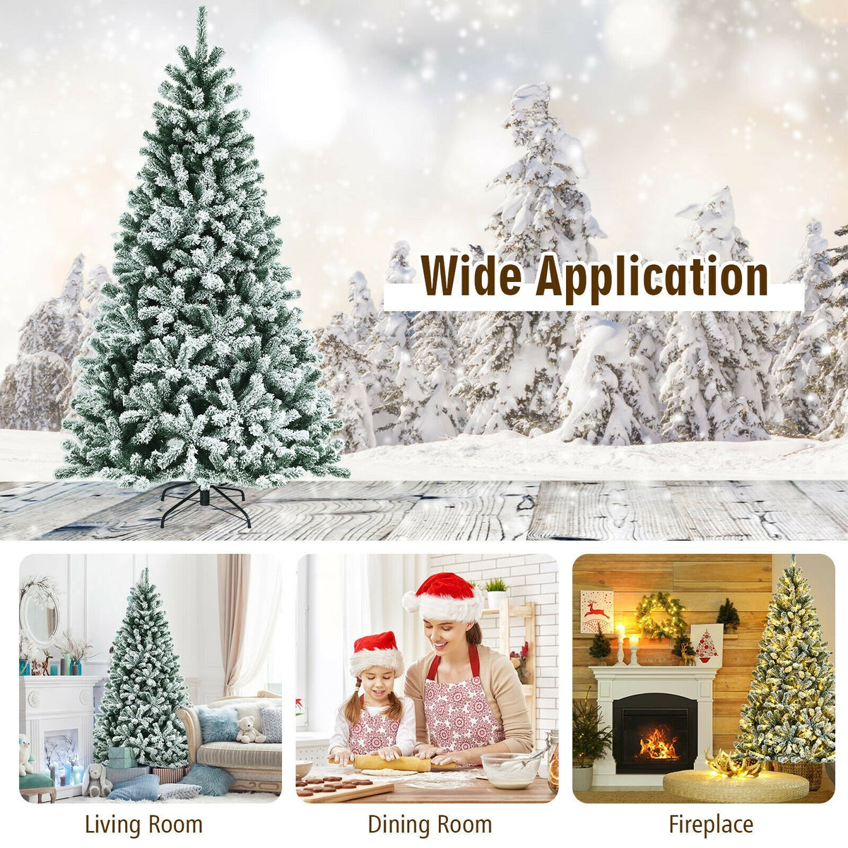 7 Feet Pre-lit Snow Flocked Hinged Christmas Tree with 1116 Tips and Metal Stand-7 ft view 5