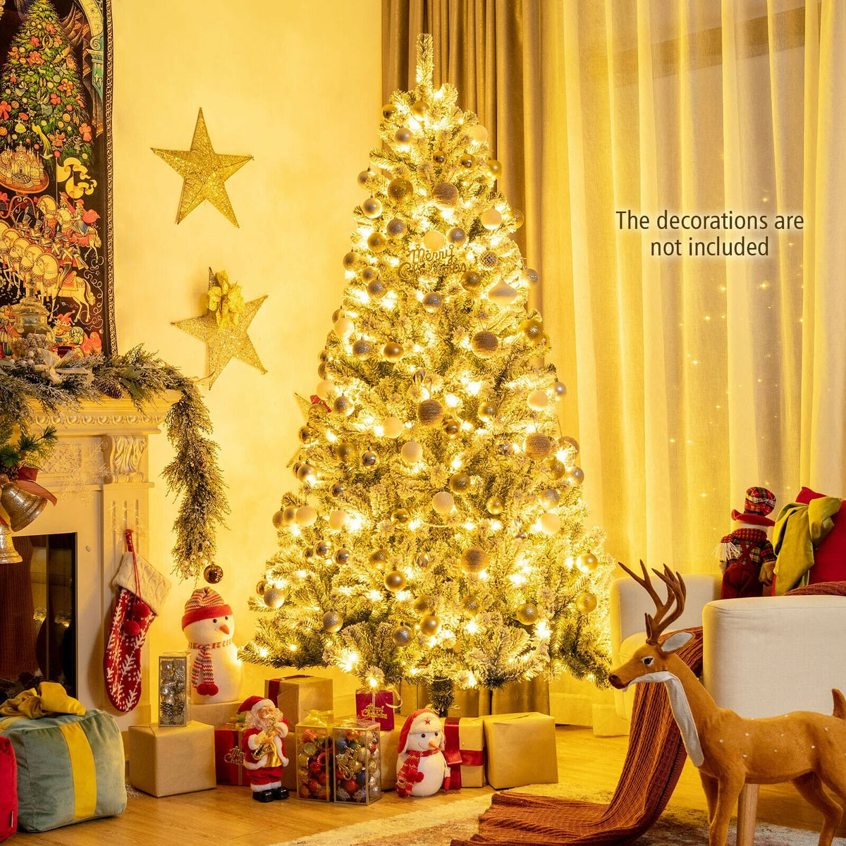 7 Feet Pre-lit Snow Flocked Hinged Christmas Tree with 1116 Tips and Metal Stand-7 ft view 6