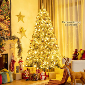7 Feet Pre-lit Snow Flocked Hinged Christmas Tree with 1116 Tips and Metal Stand-7 ft view 6