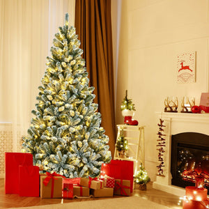 7 Feet Pre-lit Snow Flocked Hinged Christmas Tree with 1116 Tips and Metal Stand-7 ft view 8