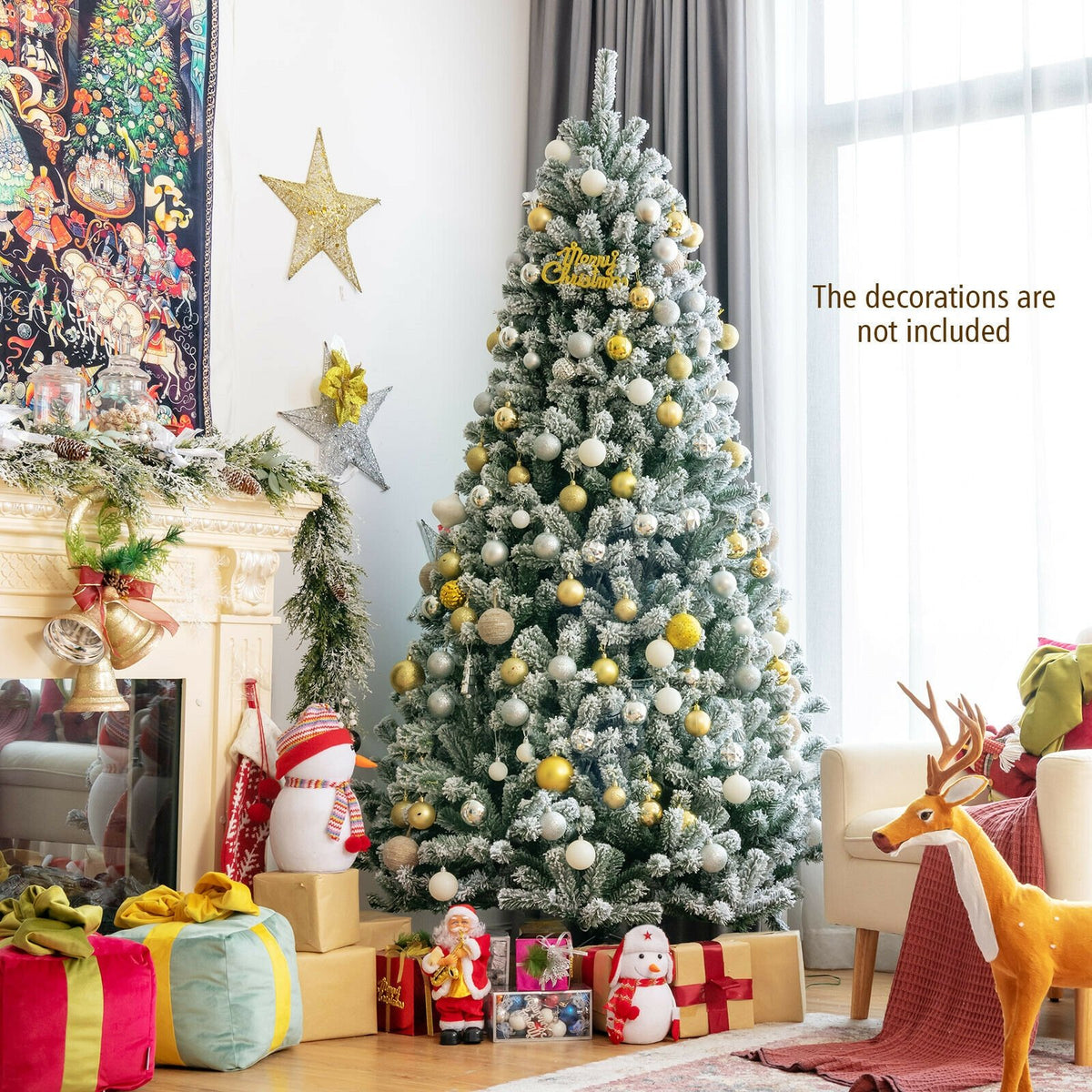 7 Feet Pre-lit Snow Flocked Hinged Christmas Tree with 1116 Tips and Metal Stand-7 ft view 9