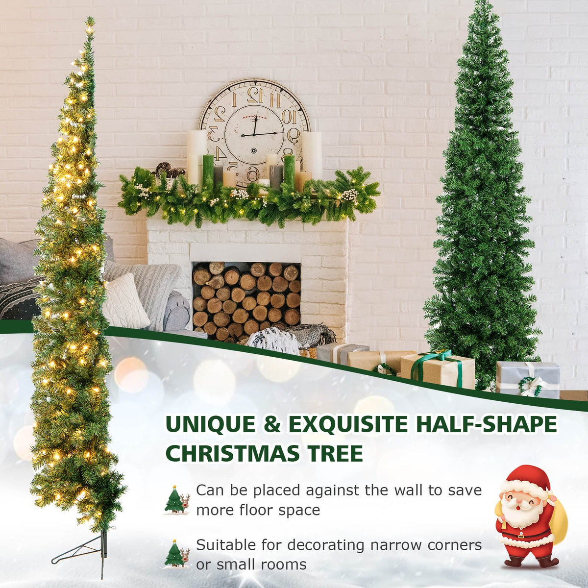 7 Feet Prelit Half-Shape Christmas Tree with 150 Lights view 9