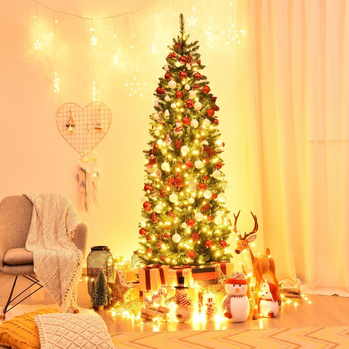 7 Feet PVC Hinged Pre-lit Artificial Fir Pencil Christmas Tree with 150 Lights-7 ft view 2