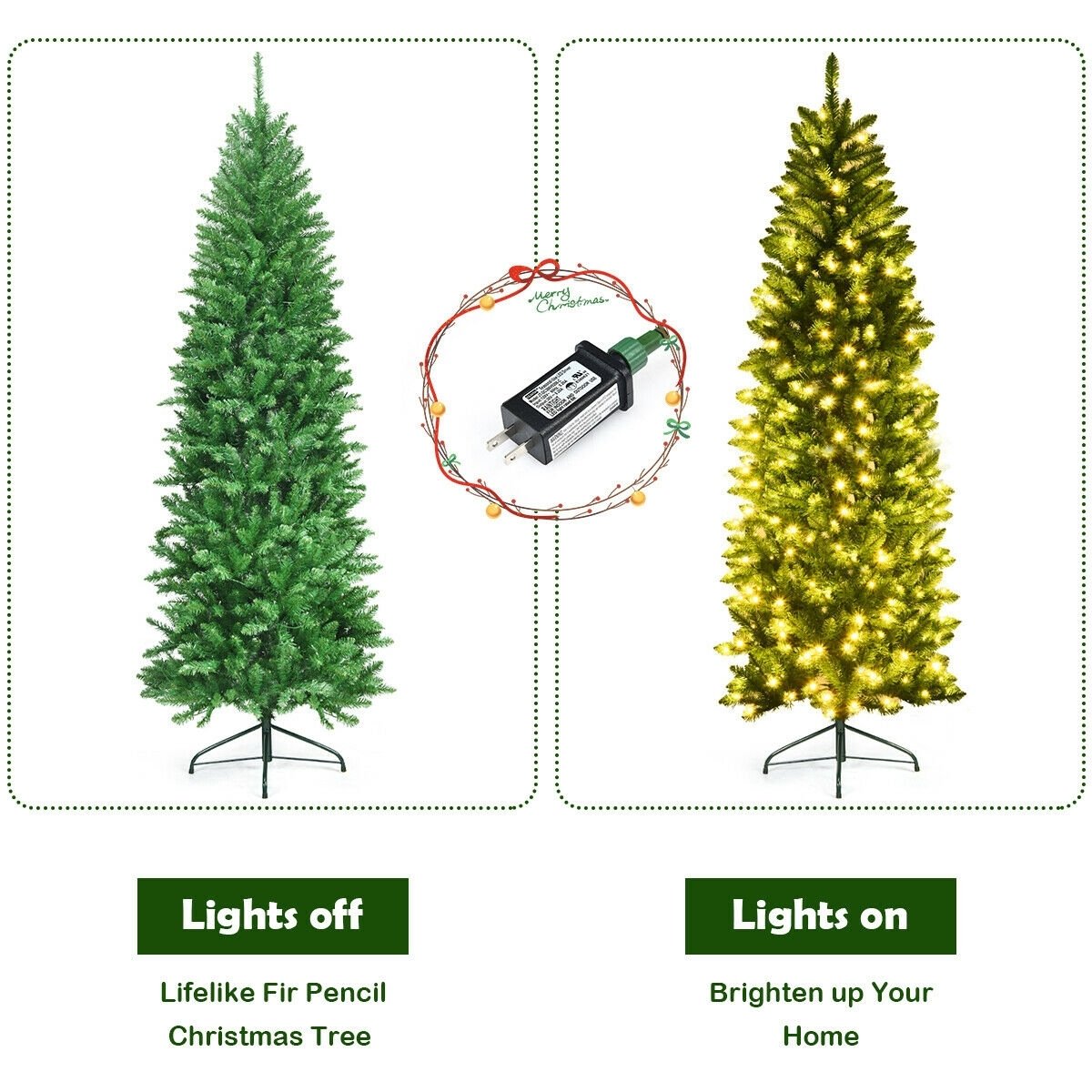 7 Feet PVC Hinged Pre-lit Artificial Fir Pencil Christmas Tree with 150 Lights-7 ft view 5