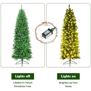 7 Feet PVC Hinged Pre-lit Artificial Fir Pencil Christmas Tree with 150 Lights-7 ft view 5