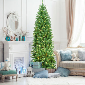 7 Feet PVC Hinged Pre-lit Artificial Fir Pencil Christmas Tree with 150 Lights-7 ft view 6