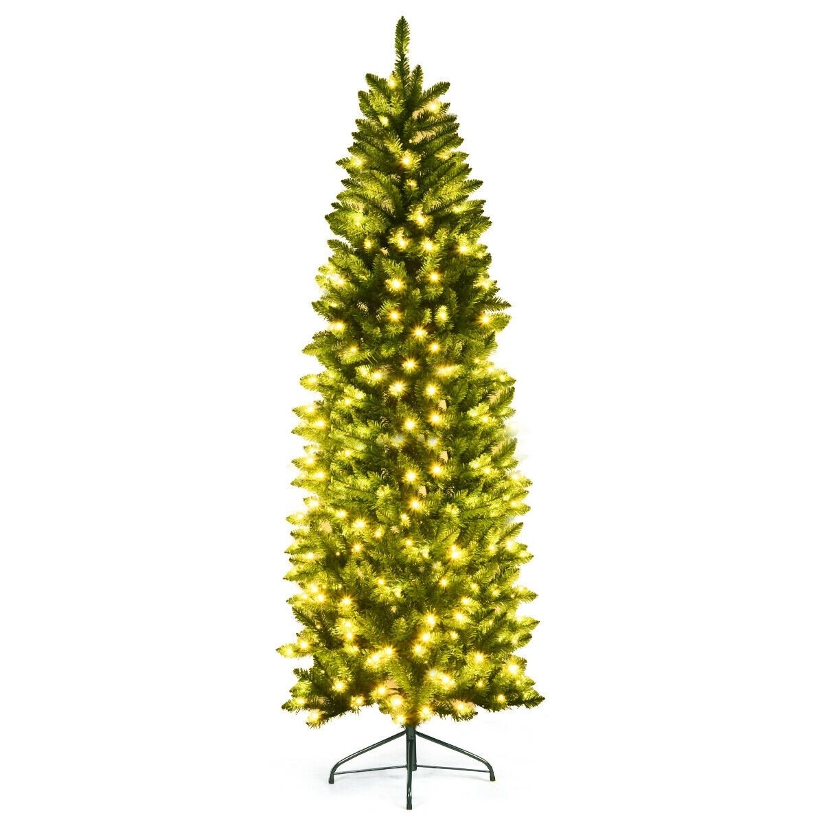 7 Feet PVC Hinged Pre-lit Artificial Fir Pencil Christmas Tree with 150 Lights-7 ft view 8