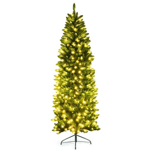 7 Feet PVC Hinged Pre-lit Artificial Fir Pencil Christmas Tree with 150 Lights-7 ft view 8