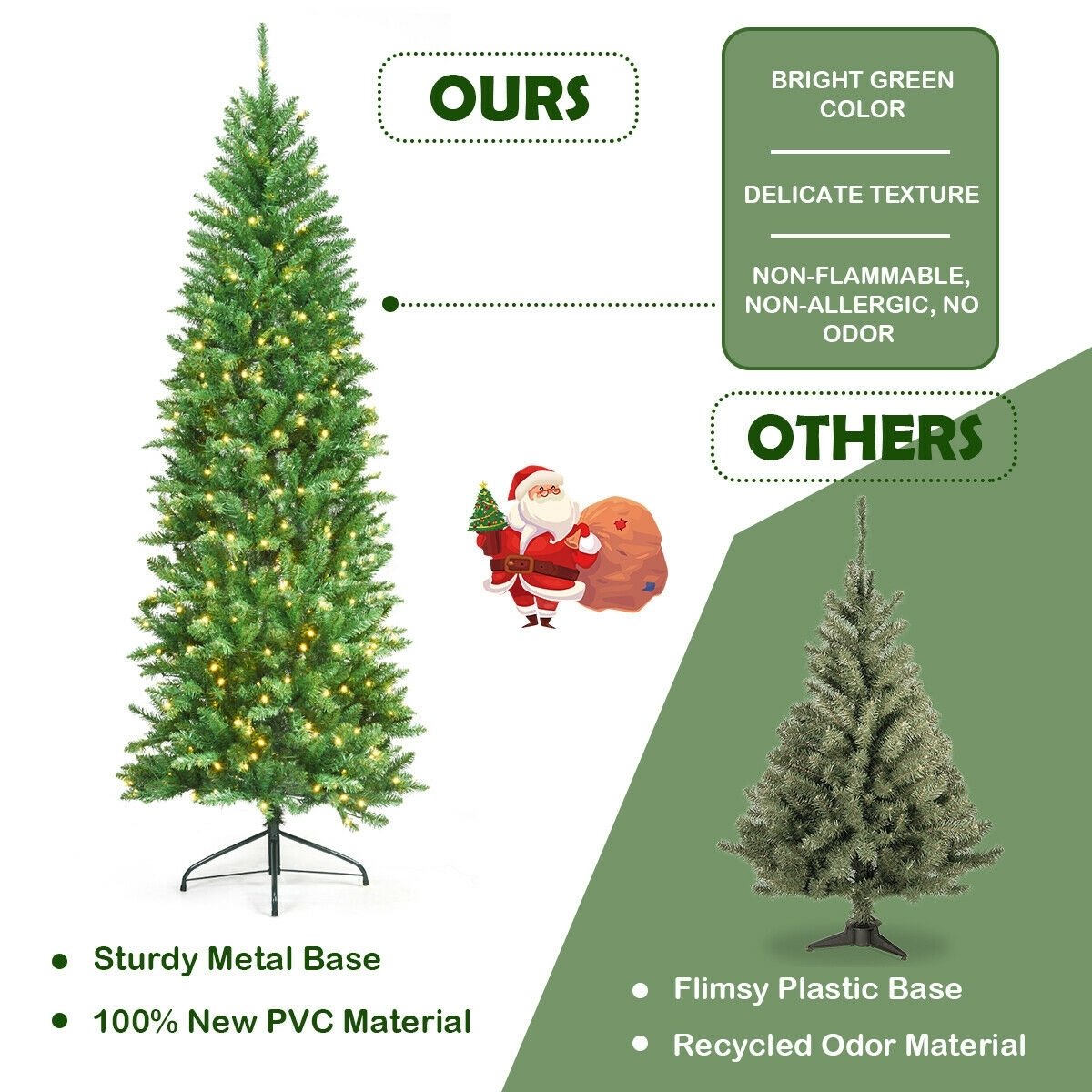 7 Feet PVC Hinged Pre-lit Artificial Fir Pencil Christmas Tree with 150 Lights-7 ft view 9