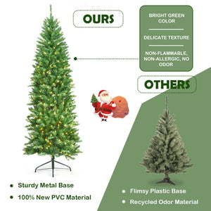 7 Feet PVC Hinged Pre-lit Artificial Fir Pencil Christmas Tree with 150 Lights-7 ft view 9