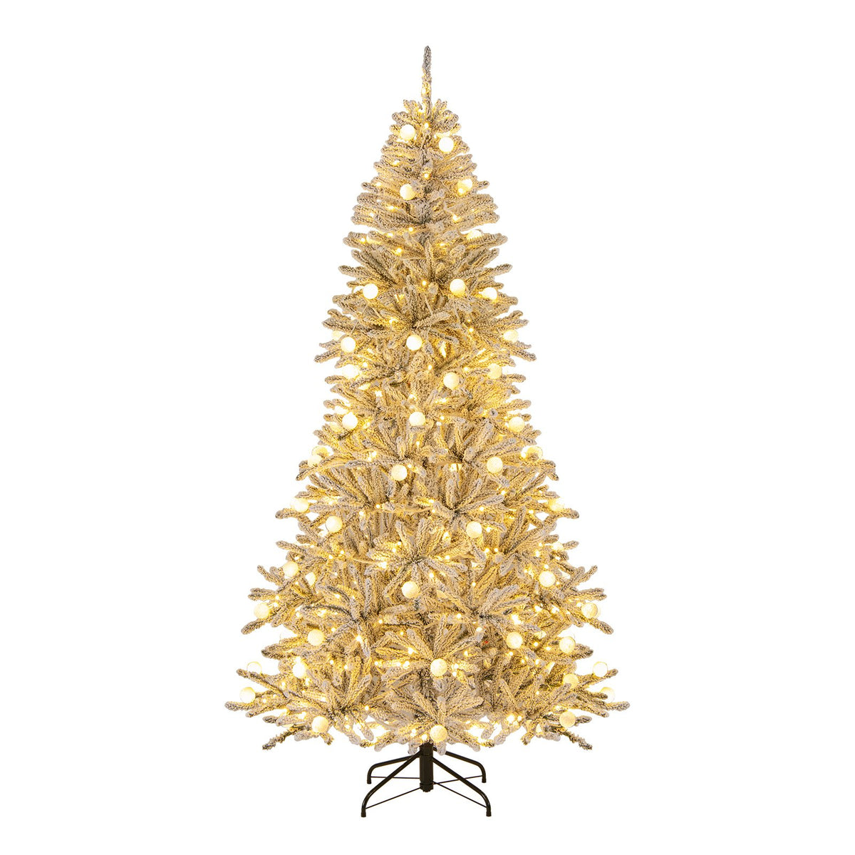 7 Feet Snow-flocked Artificial Christmas Tree Pre-lit Hinged with 81 Sphere Lights and Remote-7ft