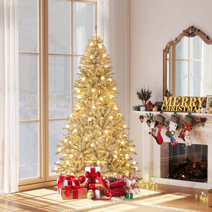 7 Feet Snow-flocked Artificial Christmas Tree Pre-lit Hinged with 81 Sphere Lights and Remote-7ft view 2
