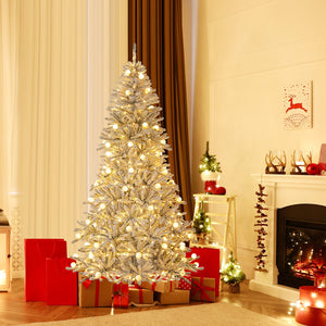 7 Feet Snow-flocked Artificial Christmas Tree Pre-lit Hinged with 81 Sphere Lights and Remote-7ft view 3
