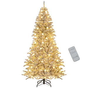 7 Feet Snow-flocked Artificial Christmas Tree Pre-lit Hinged with 81 Sphere Lights and Remote-7ft view 4