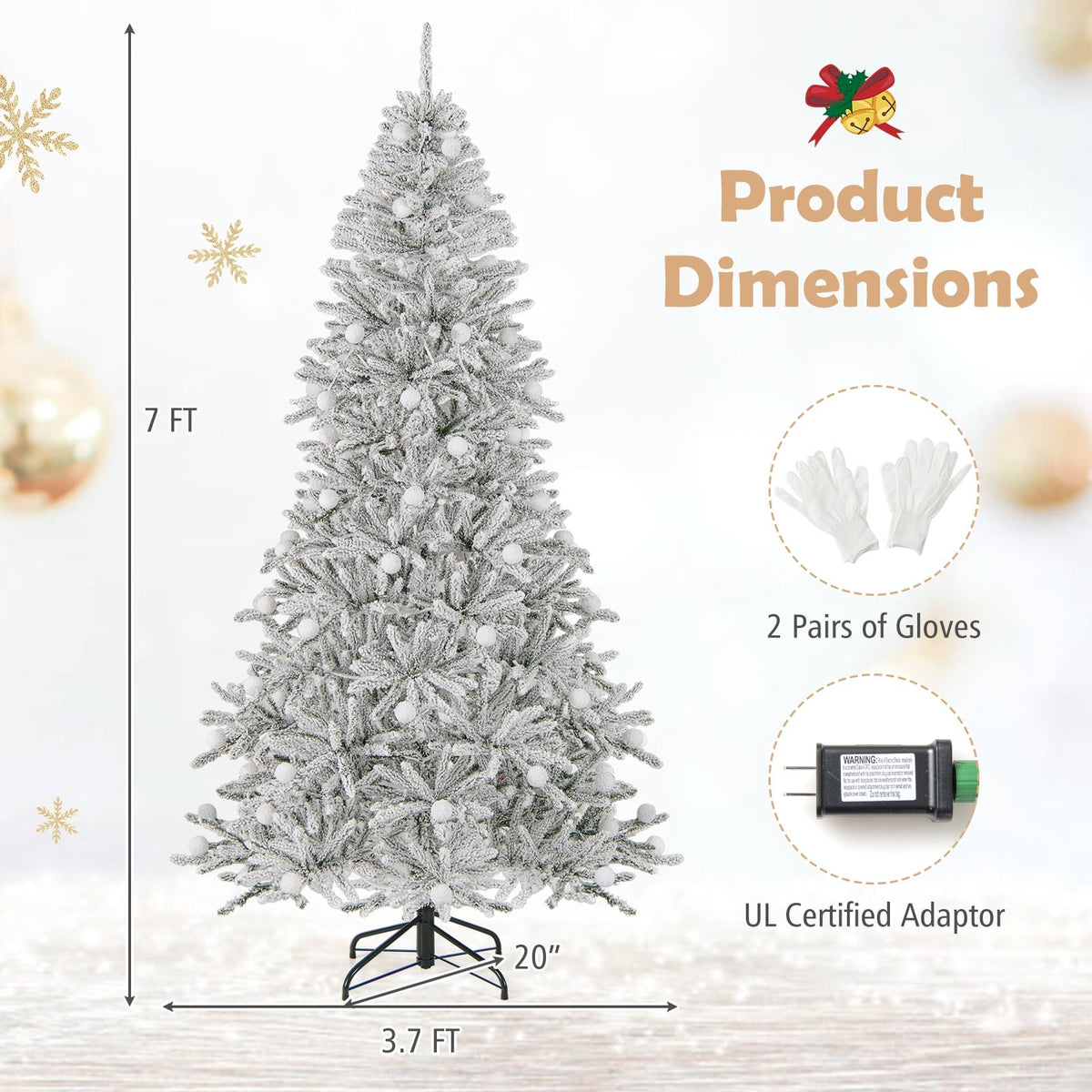 7 Feet Snow-flocked Artificial Christmas Tree Pre-lit Hinged with 81 Sphere Lights and Remote-7ft view 5