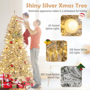 7 Feet Snow-flocked Artificial Christmas Tree Pre-lit Hinged with 81 Sphere Lights and Remote-7ft view 8