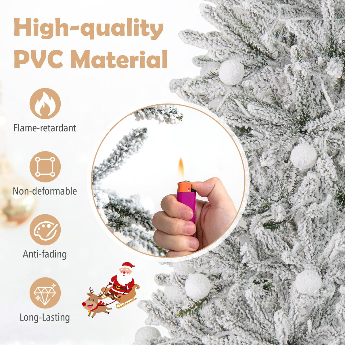 7 Feet Snow-flocked Artificial Christmas Tree Pre-lit Hinged with 81 Sphere Lights and Remote-7ft view 9
