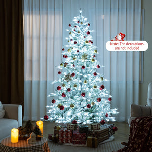 7 Feet Snow Flocked Artificial Christmas Tree with Cool White LED Lights view 3