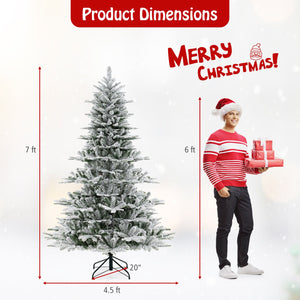 7 Feet Snow Flocked Artificial Christmas Tree with Cool White LED Lights view 4