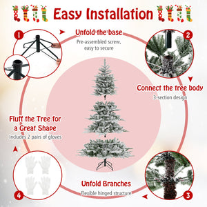 7 Feet Snow Flocked Artificial Christmas Tree with Cool White LED Lights view 8