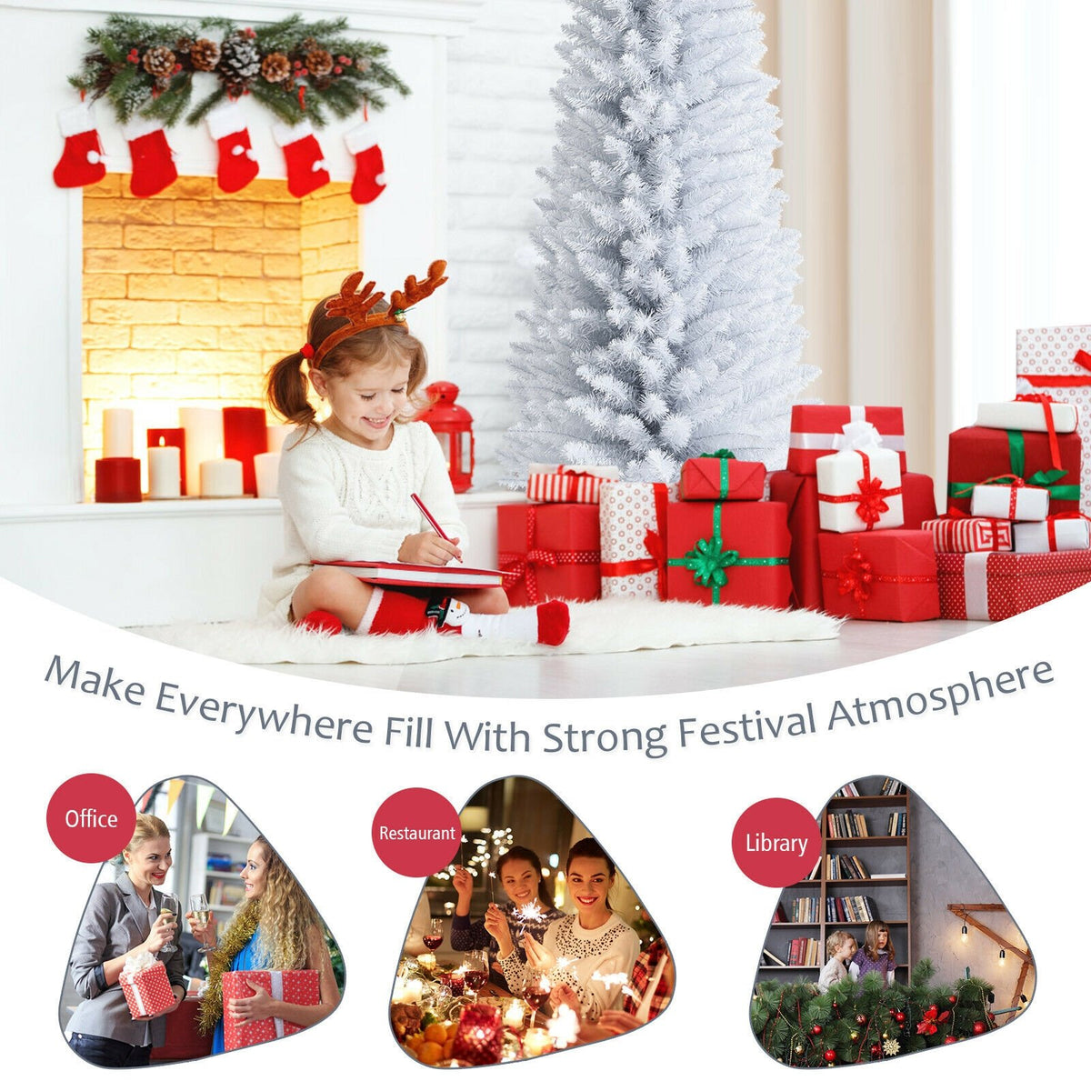 7 Feet Unlit Artificial Slim Christmas Pencil Tree with Metal Stand view 7
