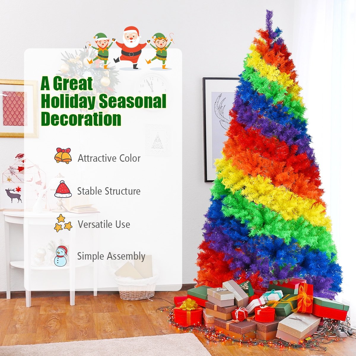 7 Feet Artificial Hinged Traditional Christmas Tree with Metal Stand view 3
