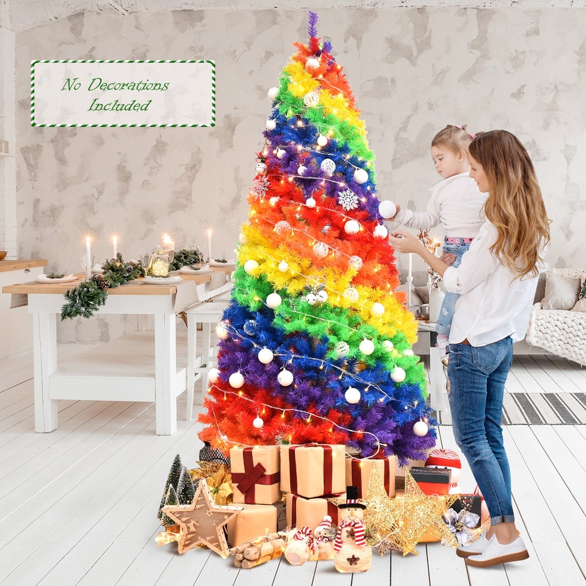 7 Feet Artificial Hinged Traditional Christmas Tree with Metal Stand view 6