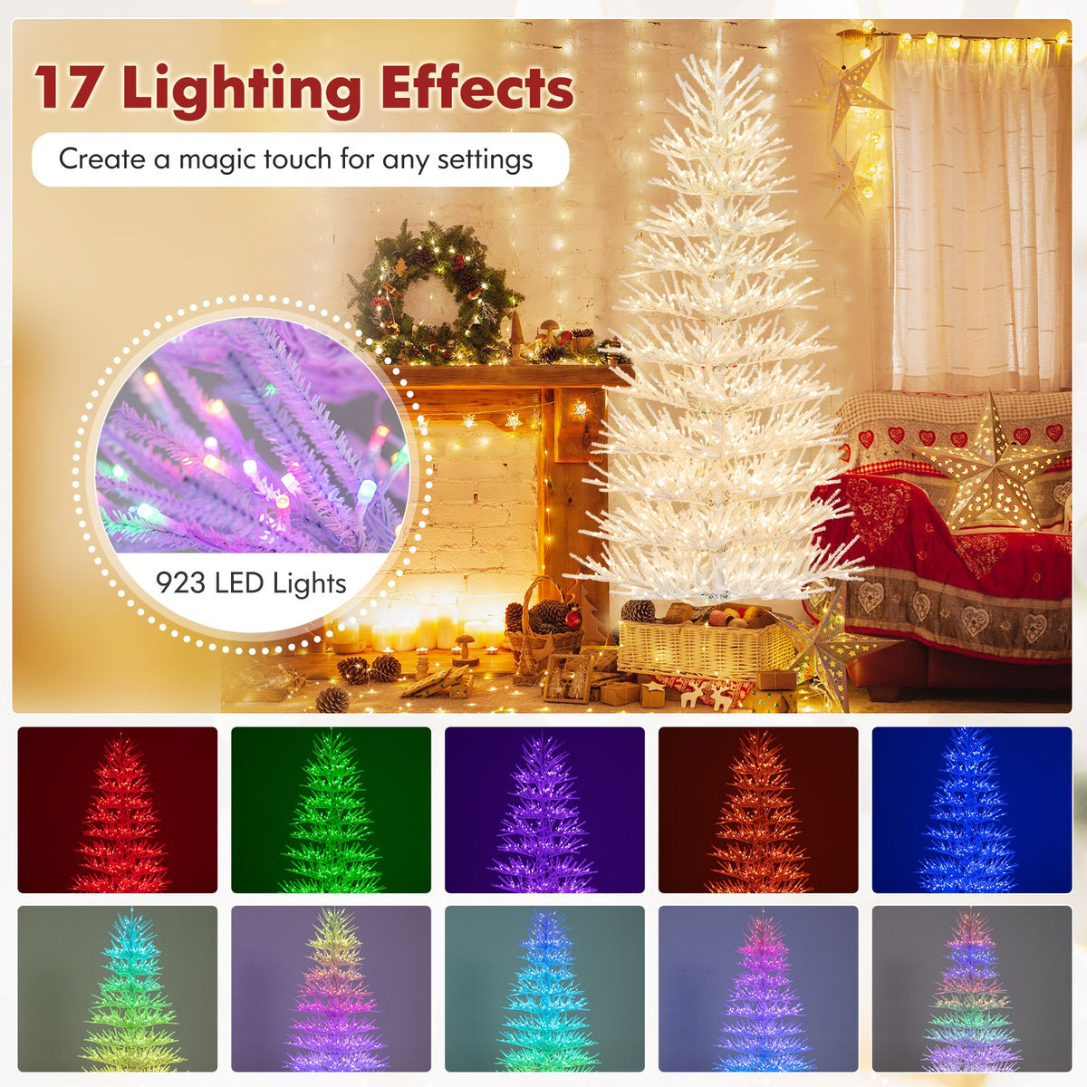 7 FT Artificial Pre-lit Christmas Tree Hinged Xmas Tree with 820 Coral-like Branch Tips view 6