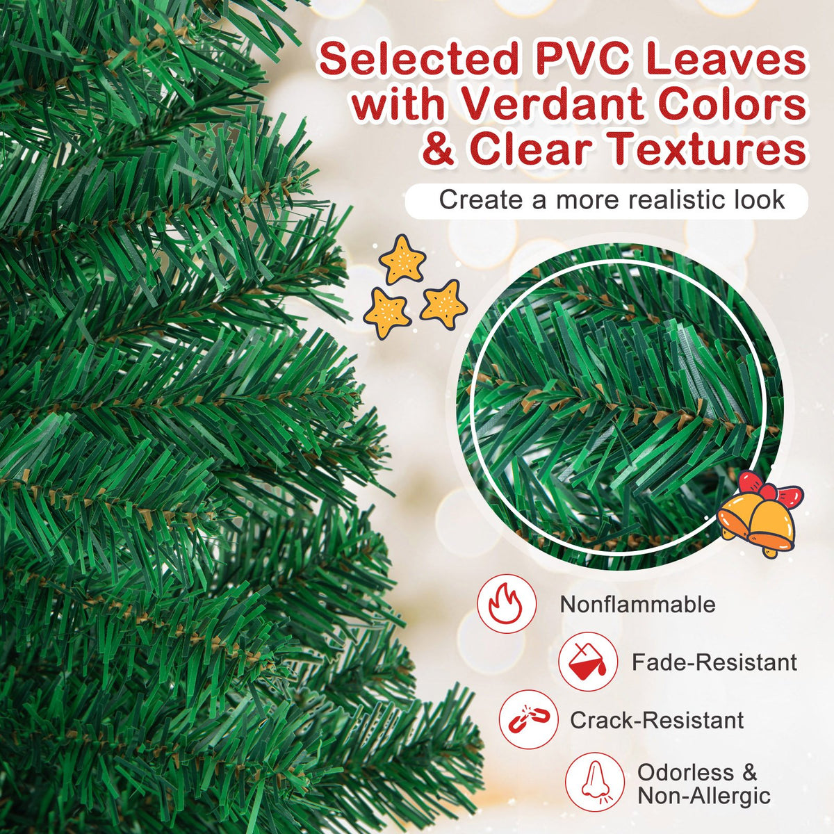 Artificial PVC Hinged Christmas Tree with Solid Metal Stand-7 ft view 5