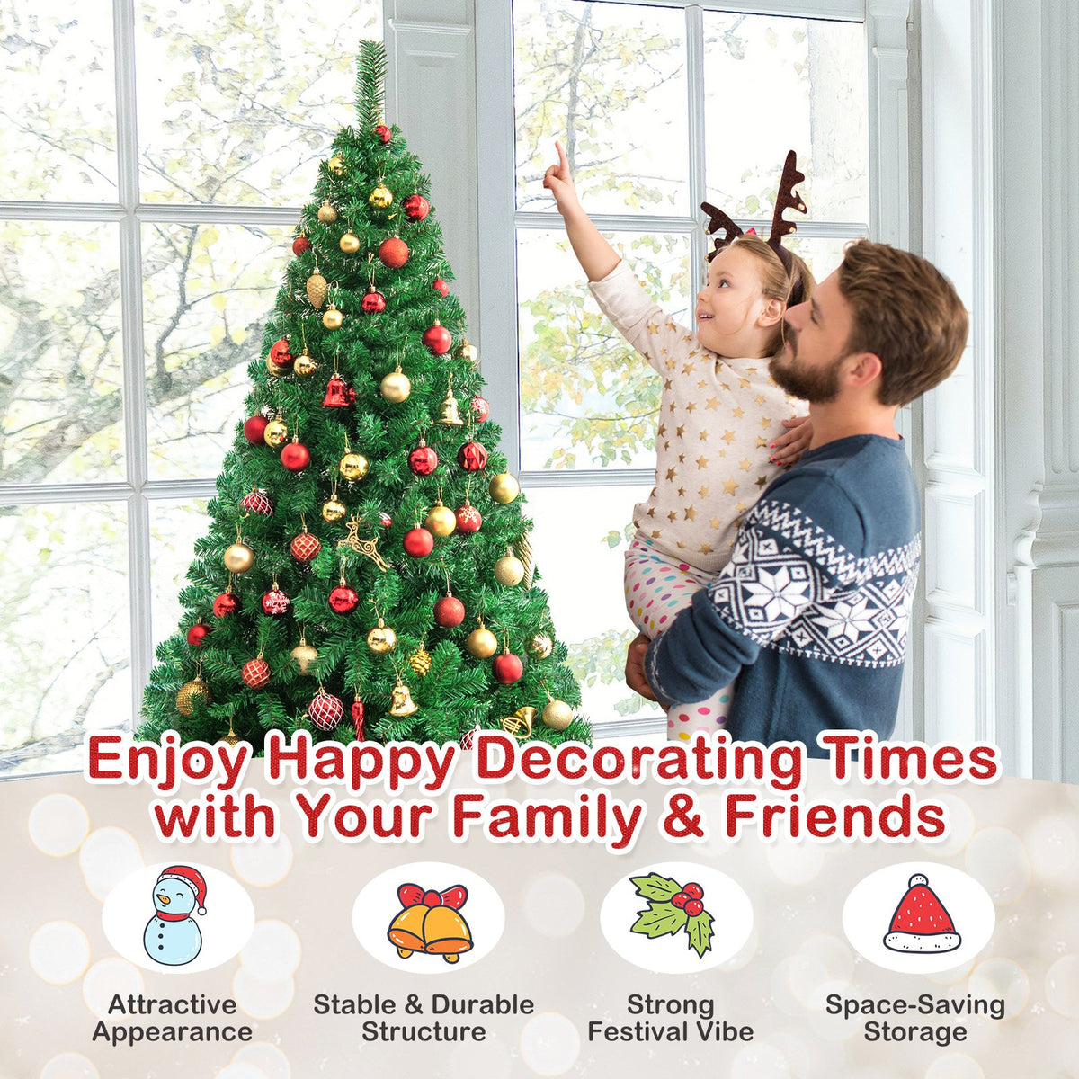 Artificial PVC Hinged Christmas Tree with Solid Metal Stand-7 ft view 7