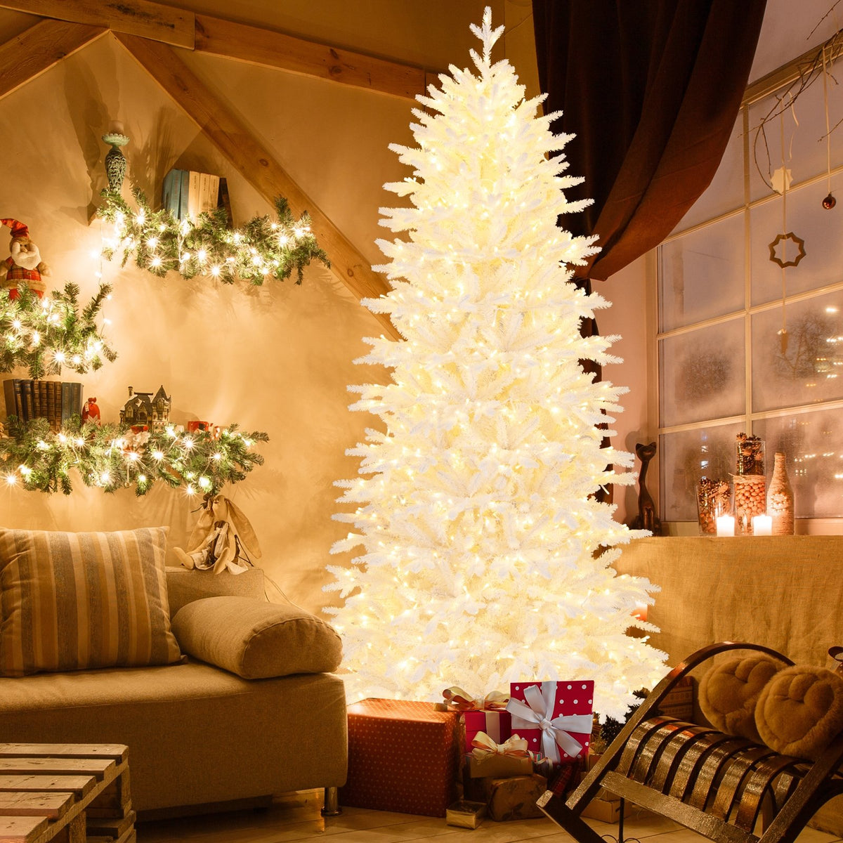 7 FT Artificial Xmas Tree with 1880 PE PVC Branch Tips for Party and Carnival view 2