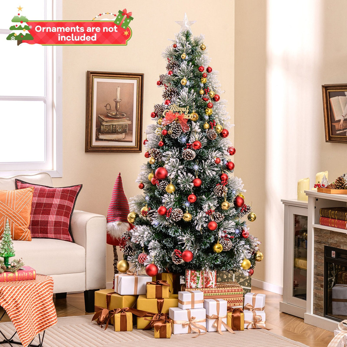 7 FT Flocked Christmas Tree with 8 Lighting Modes view 2