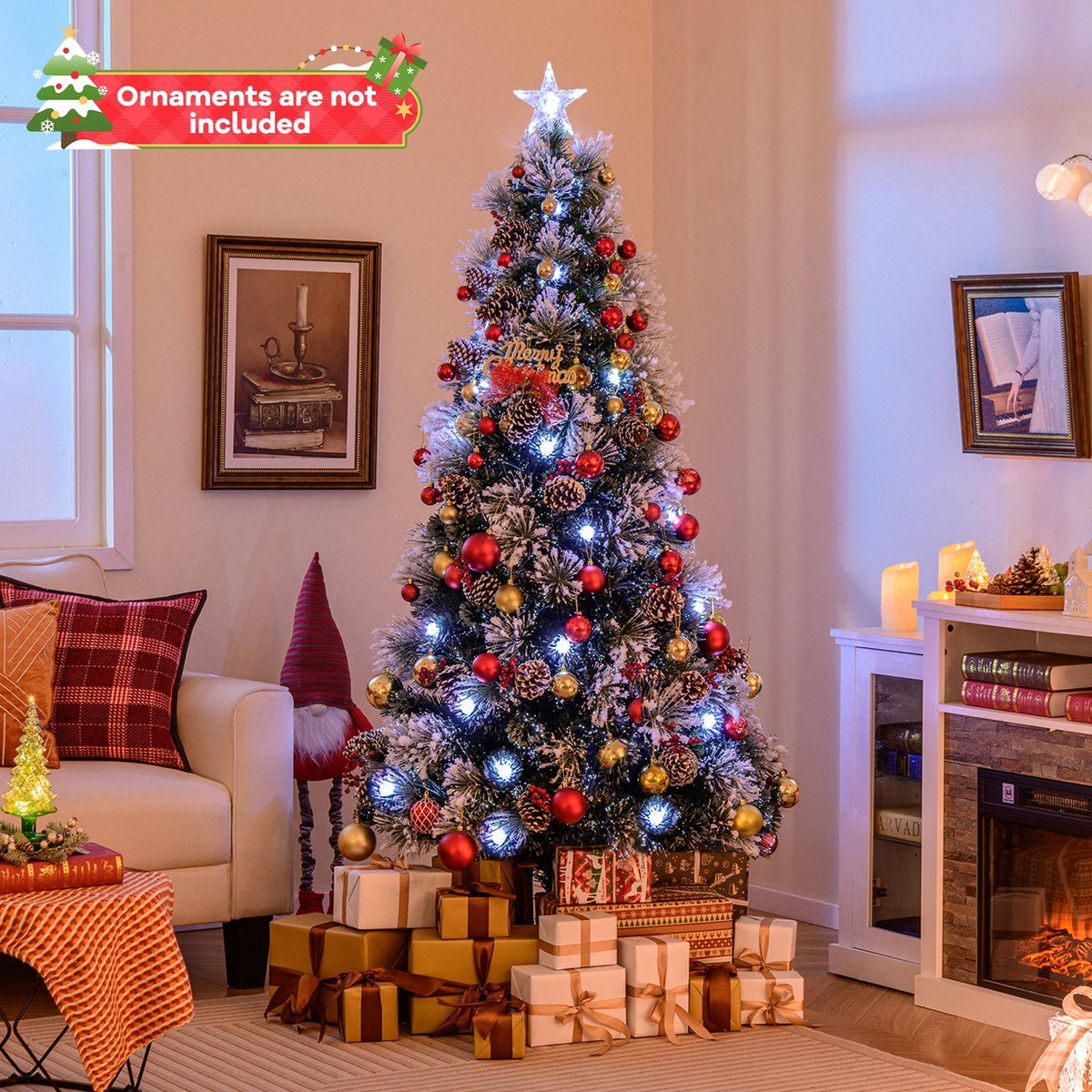7 FT Flocked Christmas Tree with 8 Lighting Modes view 3