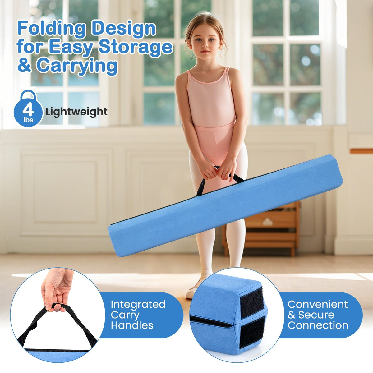7 FT Folding Balance Beam with Removable Suede Cover and Non-slip Bottom-Navy view 9