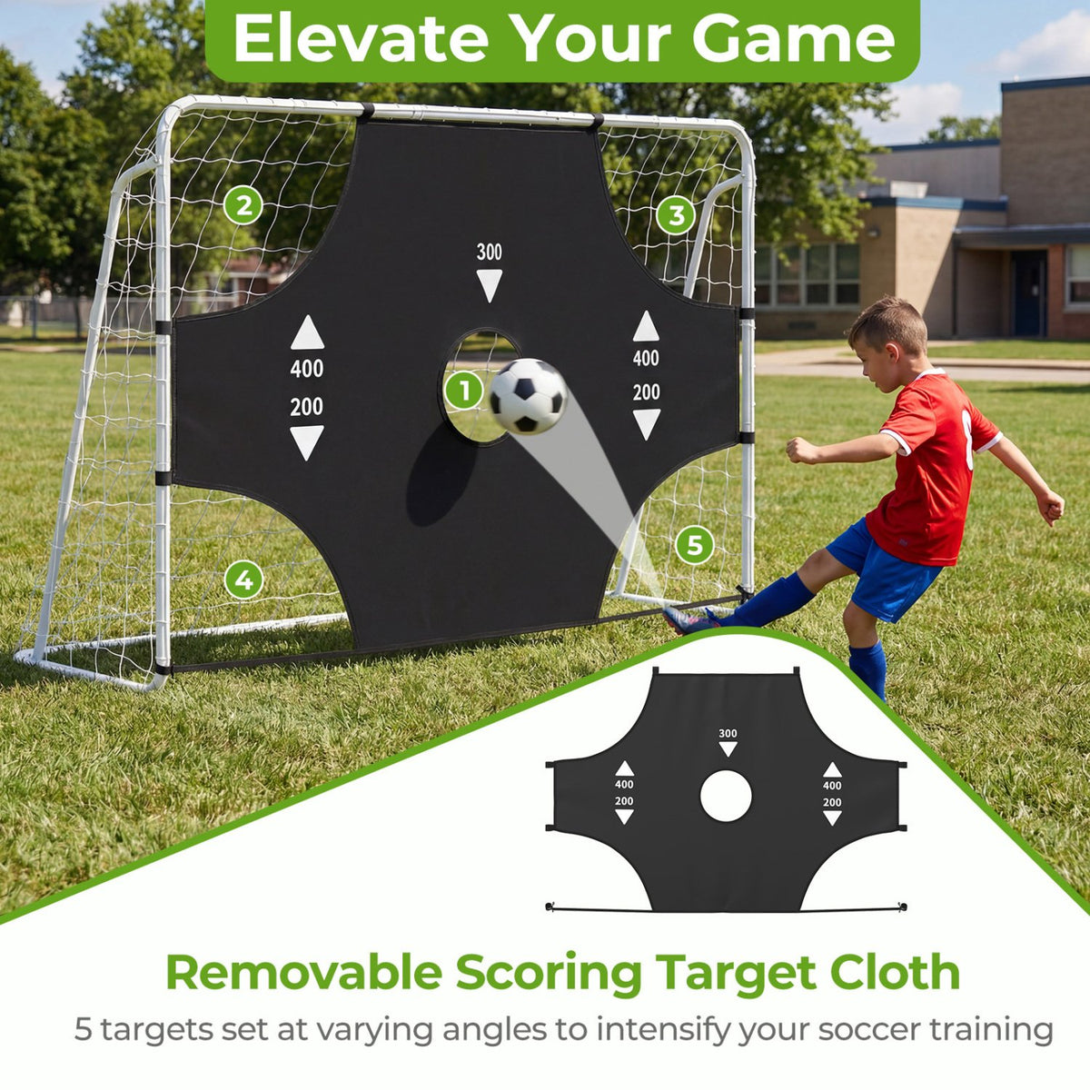 7 ft x 5 ft Soccer Goal Set for Backyard 2-in-1 Football Net with Removable Target Cloth view 6